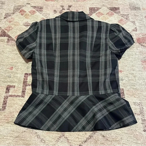 Grey plaid peplum blazer with puffy sleeves size 6 - Picture 7 of 12
